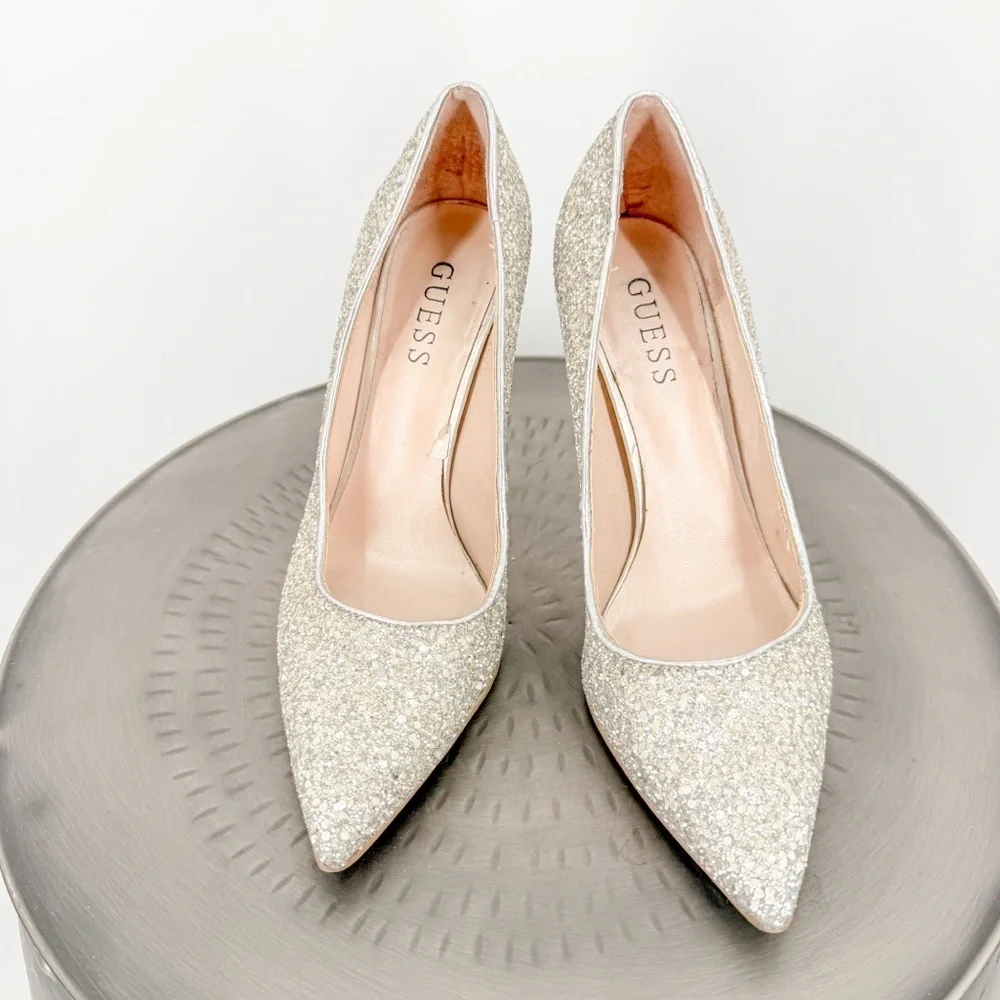 Guess Glittery Silver Stilettos